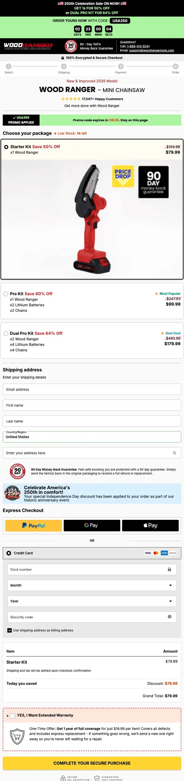 Complete Wood Ranger official checkout page from package selection to secure purchase